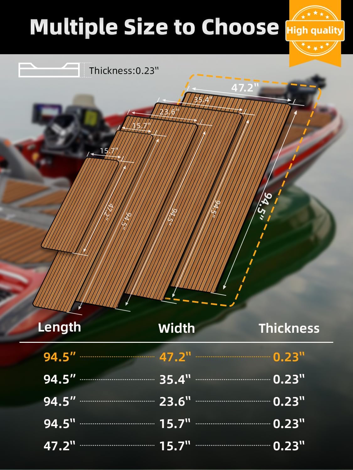 FOCEAN Boat Flooring EVA Foam Boat Decking Faux Teak Marine Flooring Marine Mat Sheet for Motorboat Jon Boats Bass Boat RV Kayak, 94.5x 47.2/35.4/23.6/15.7
